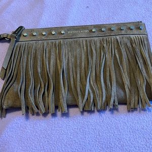 Michael Kors suede clutch bag with fringe.